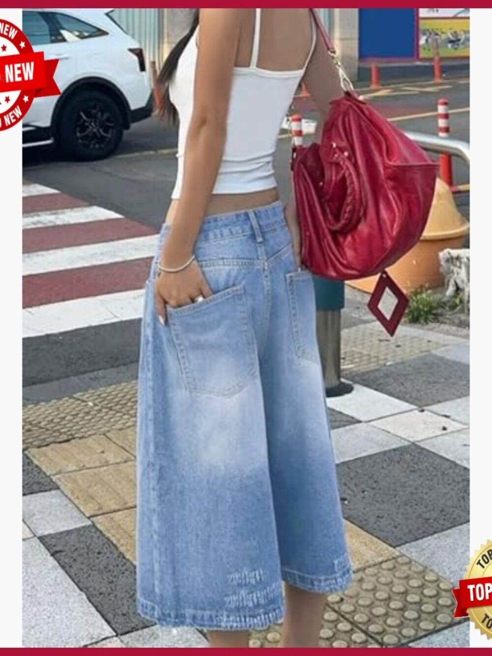 Baggy Wide Leg Cargo Jeans High Waist Capri Denim Bermuda Jorts Plus Size Y2k - Picture 5 of 5